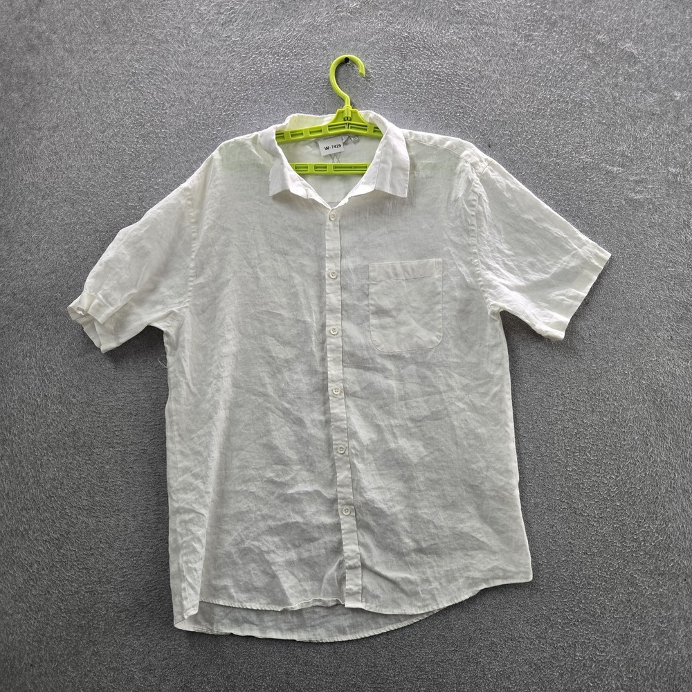 AMIANI Men Button Up Shirt XL White Embroidered Casual Logo Short Sleeve